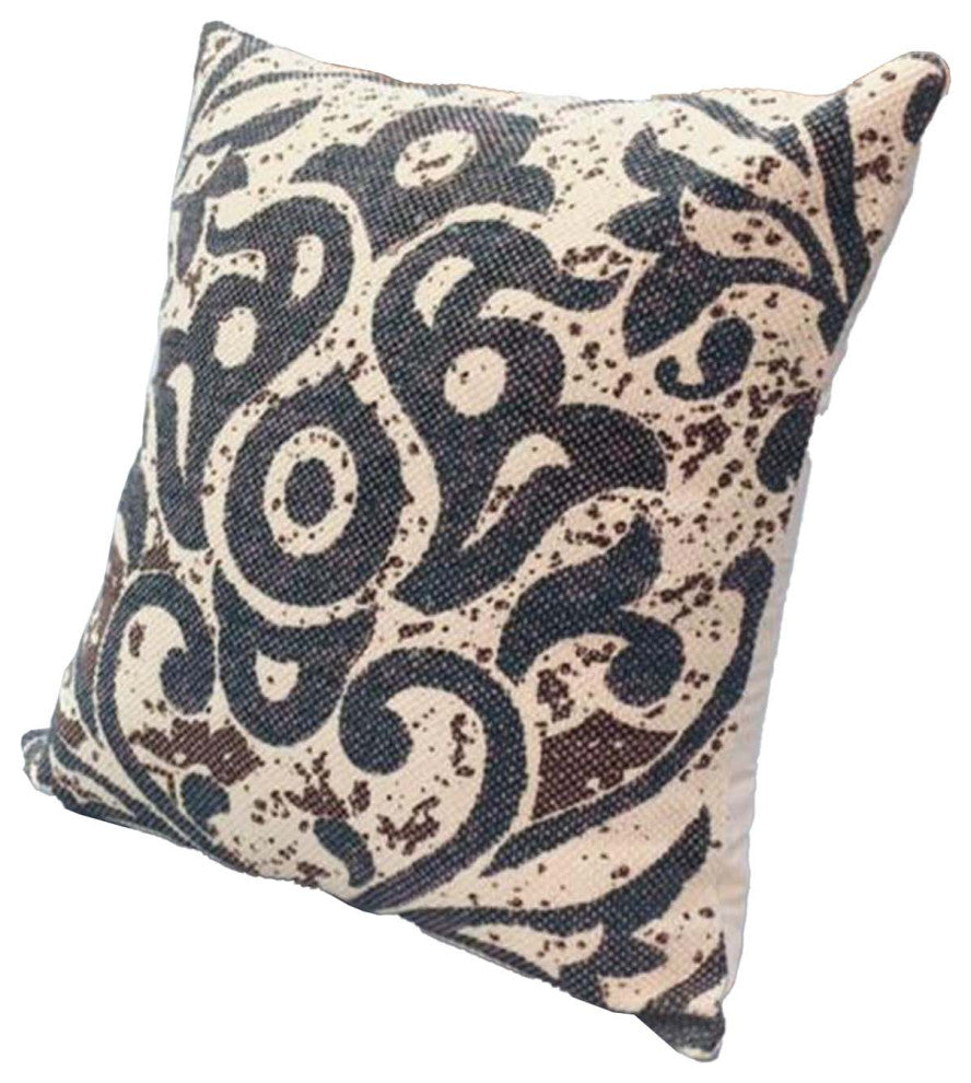 Benzara UPT-268963 Square Accent Throw Pillow, Damask Print, Cream/Blue