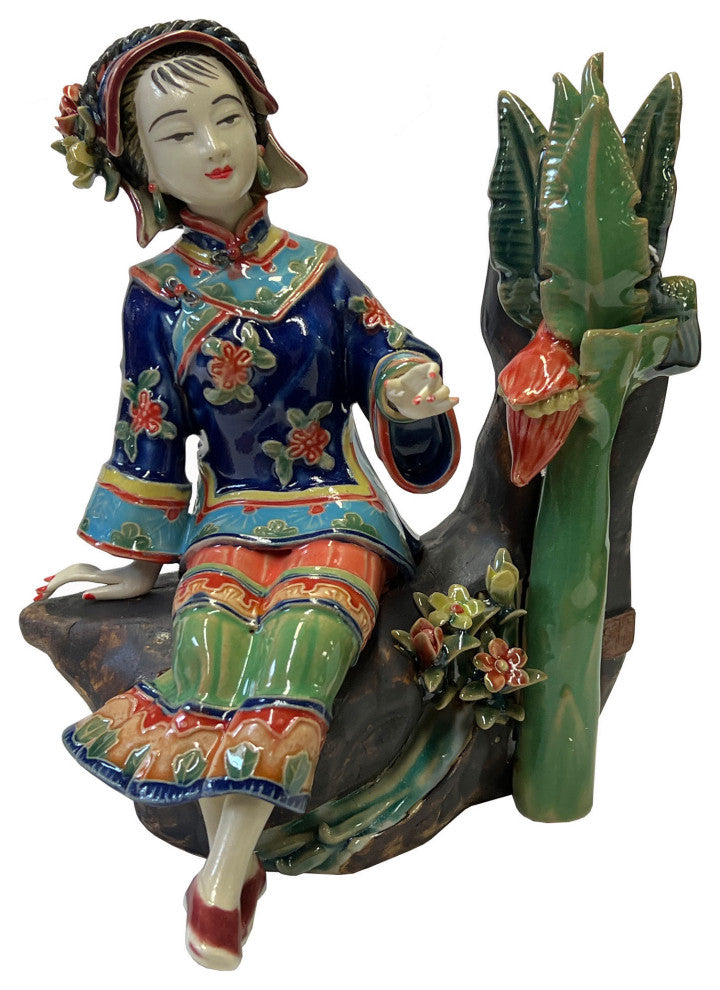 Chinese Oriental Porcelain Qing Style Dressing Banana Tree Lady Figure Hws3072