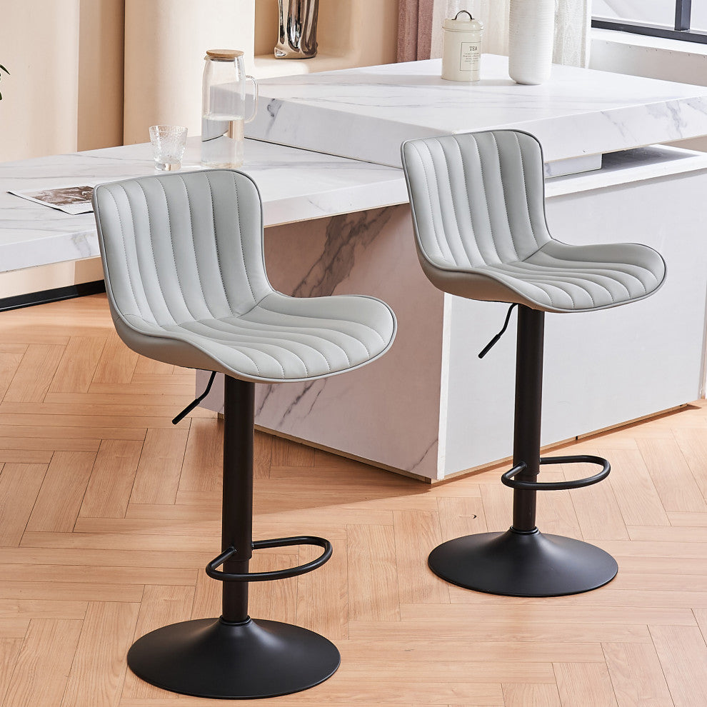 YOUNIKE Set of 2 Leather Bar Stool Adjustable, Swivel, Wingback, Gray