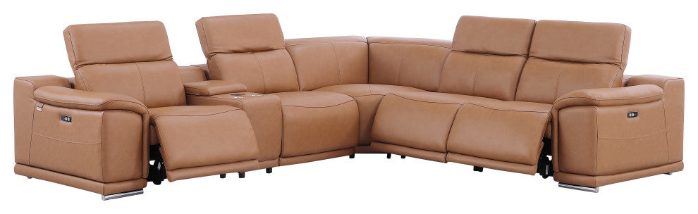 Federico 6-Piece L-Shaped Top Grain Italian Leather Sectional, Cognac