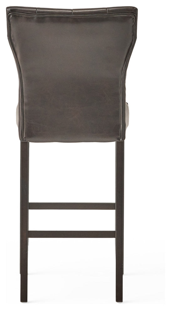 GDF Studio Pierre Brown Leather Barstools, Set of 2, Brown Leather, Bar Height