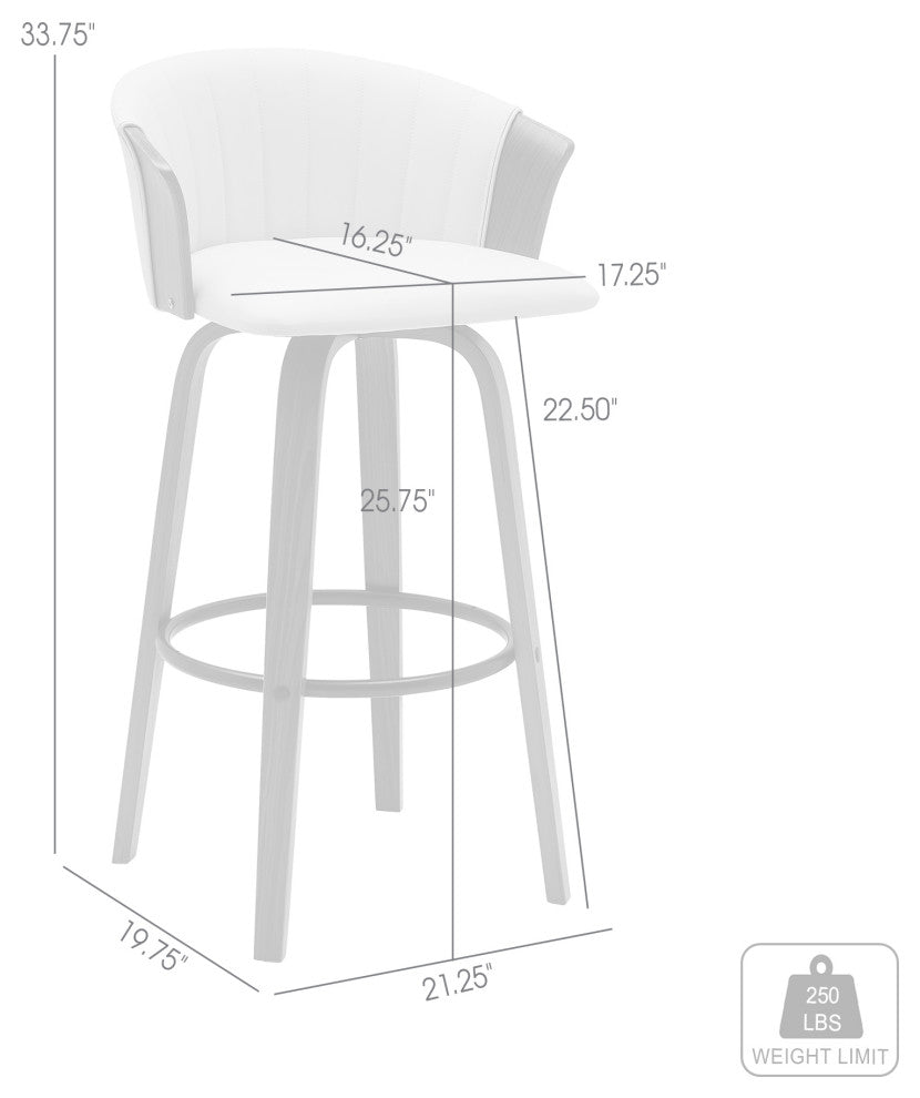 Diana 26" Swivel Walnut Wood Counter Stool, Cream Faux Leather, 26