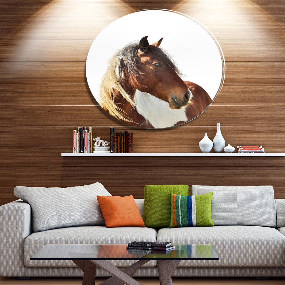 Brown Horse Illustration, Animal Disc Metal Wall Art, 11"