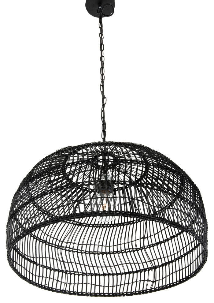 Luhu Open Weave Cane Rib Dome Pendant Lamp, Black