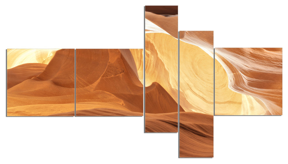 Antelope Canyon with Light Rays, Landscape Photo Canvas Print, 60"x32", 5 panels