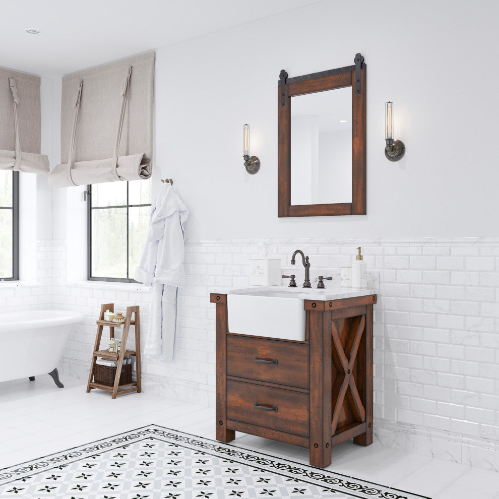 Paisley 30" Vanity, Rustic Sienna, Vanity With Barn Mirror