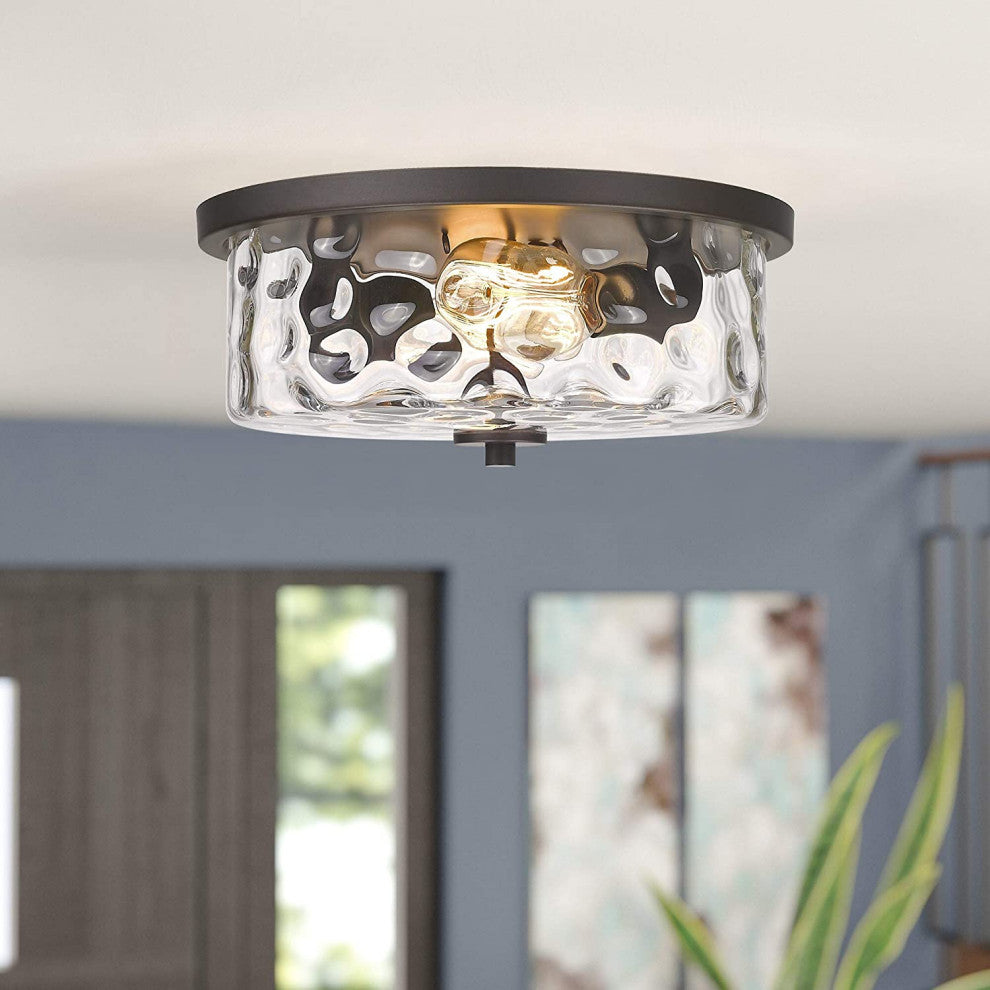 2 Light Flush Mount, Industrial Glass Ceiling Light Fixture