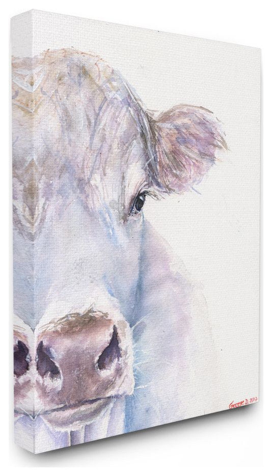 Large Cow Head Animal Blue Watercolor Painting, 30"x40"