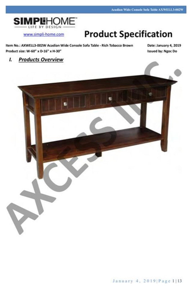 Acadian Solid Wood 60 Inch Wide Wide Console Sofa Table In Brunette Brown