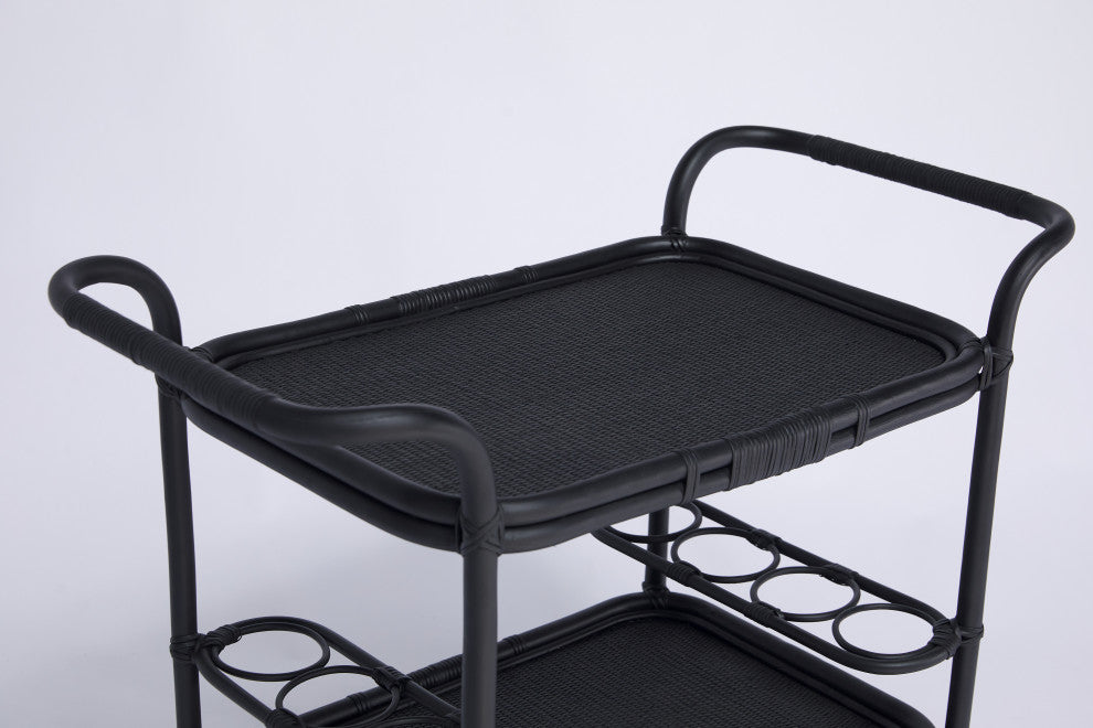 Carlo Rattan Bar Cart - Black