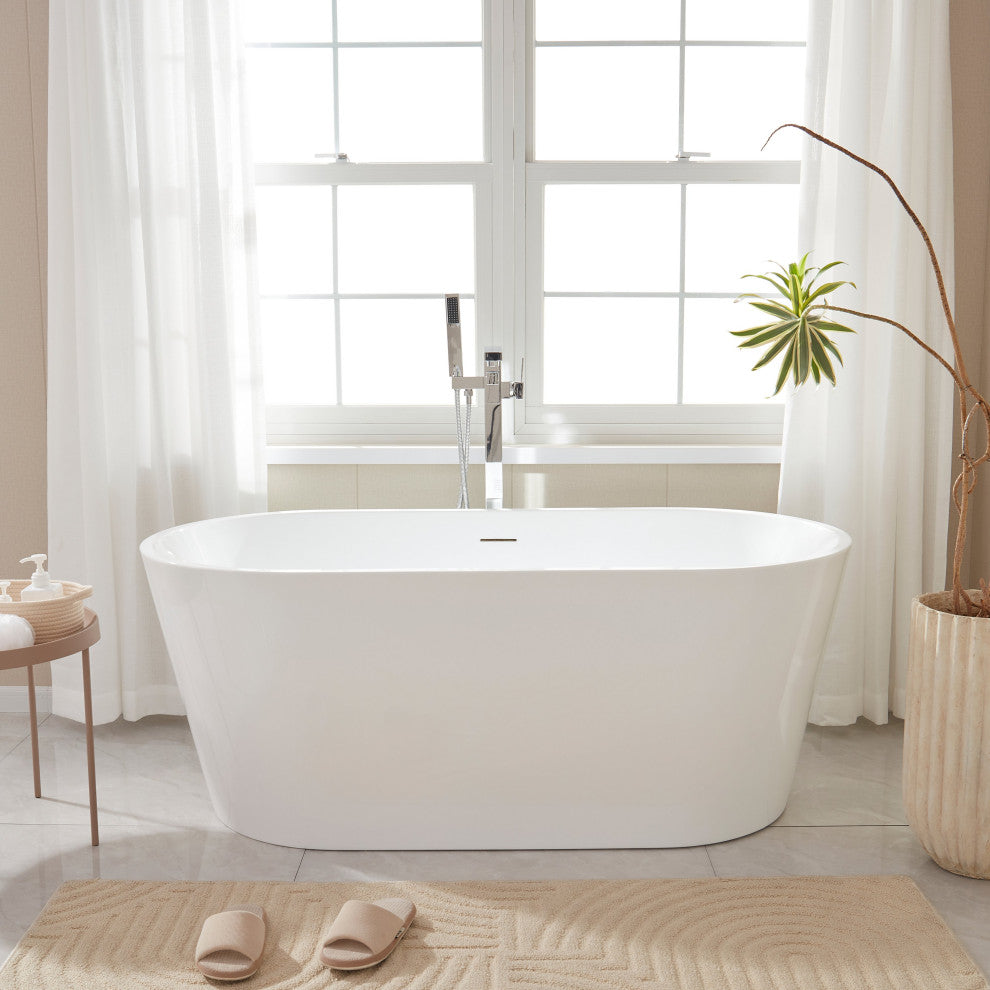 Freestanding Acrylic Bathtub, White/Integrated Overflow, 59"