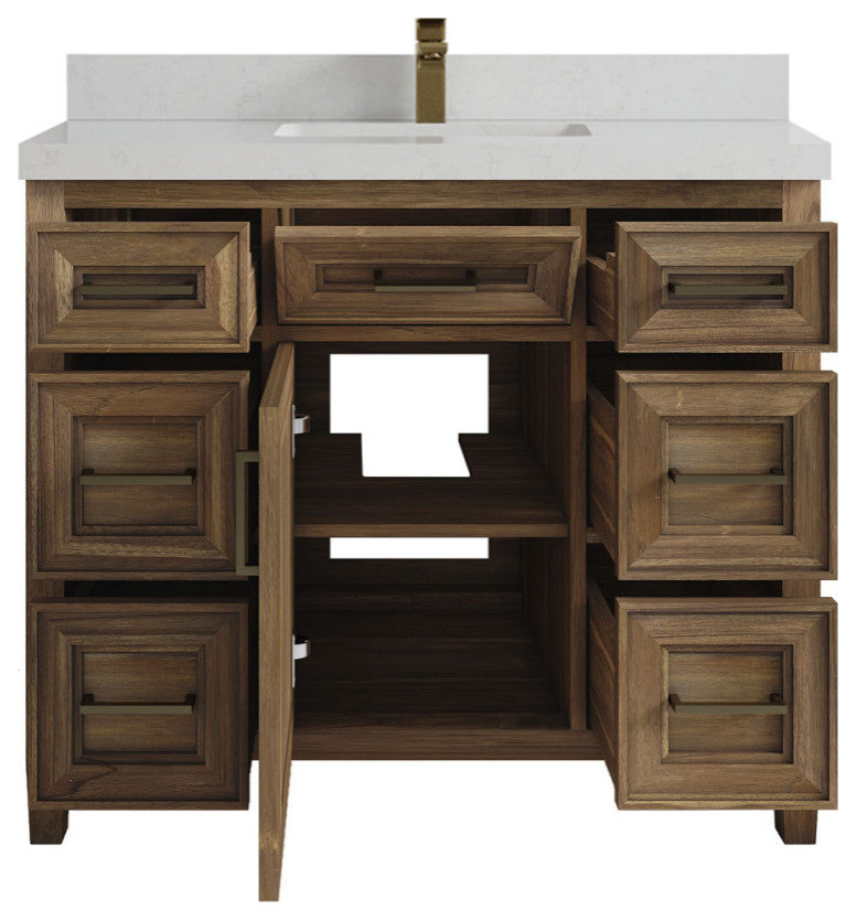 Santa Monica 42 Single Sink Bath Vanity in Graywashed Teak 2" Carrara Quartz