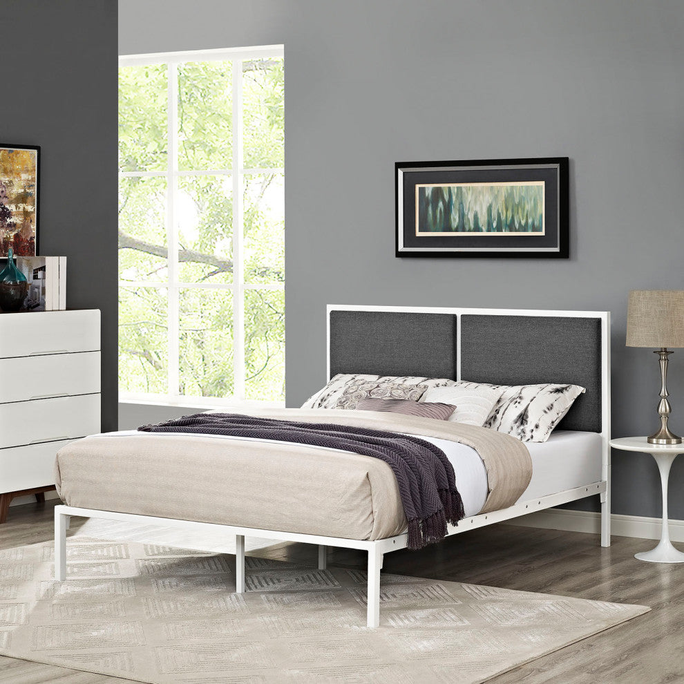 White Gray Della King Fabric Bed