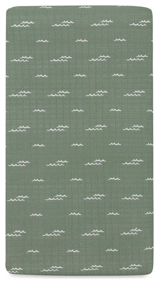 Crib Sheet, GOTS Certified Organic Muslin Cotton, Ocean Waves