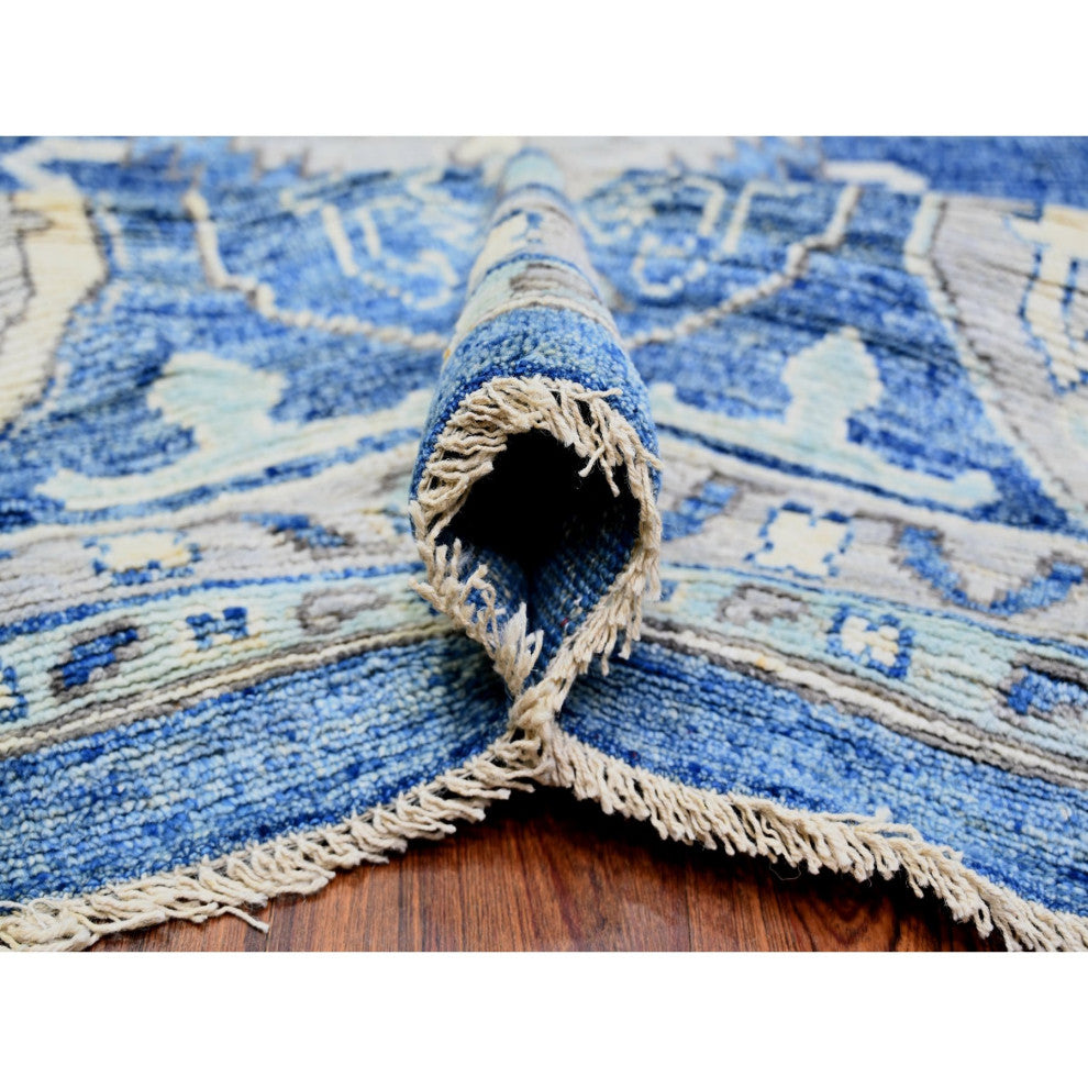 Blue Anatolian Village Inspired Soft Wool Hand Knotted Oversized Rug 11'9"x15'1"