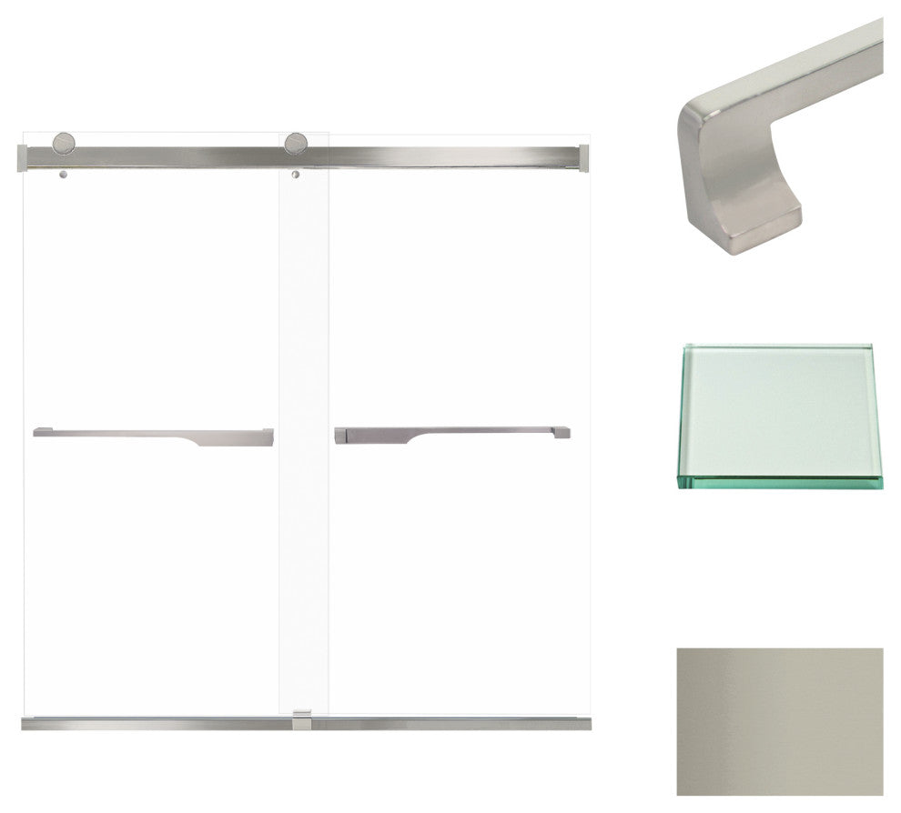 Transolid Brianna 60" W x 62" H Frameless Sliding Shower Door, Brushed Stainless