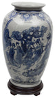 14" Ladies Blue and White Porcelain Tung Chi Vase