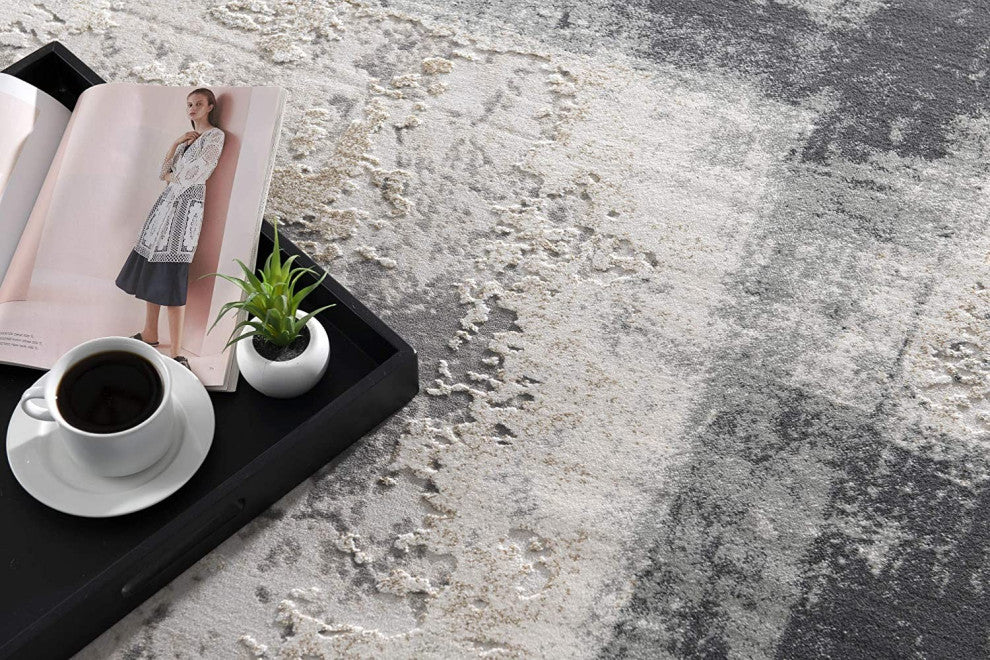 13' Runner Gray And Ivory Abstract Dhurrie Runner Rug