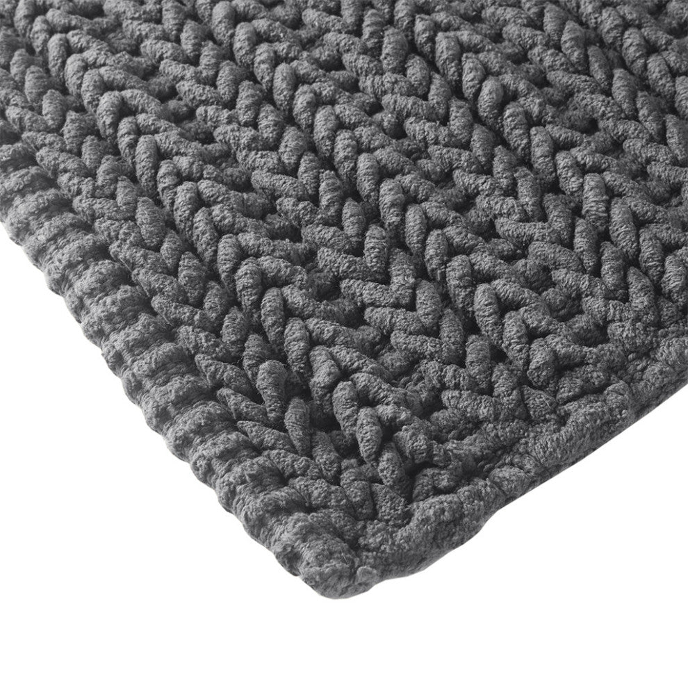 Madison Park Lasso 100% Cotton Chenille Chain Stitch Rug, Charcoal