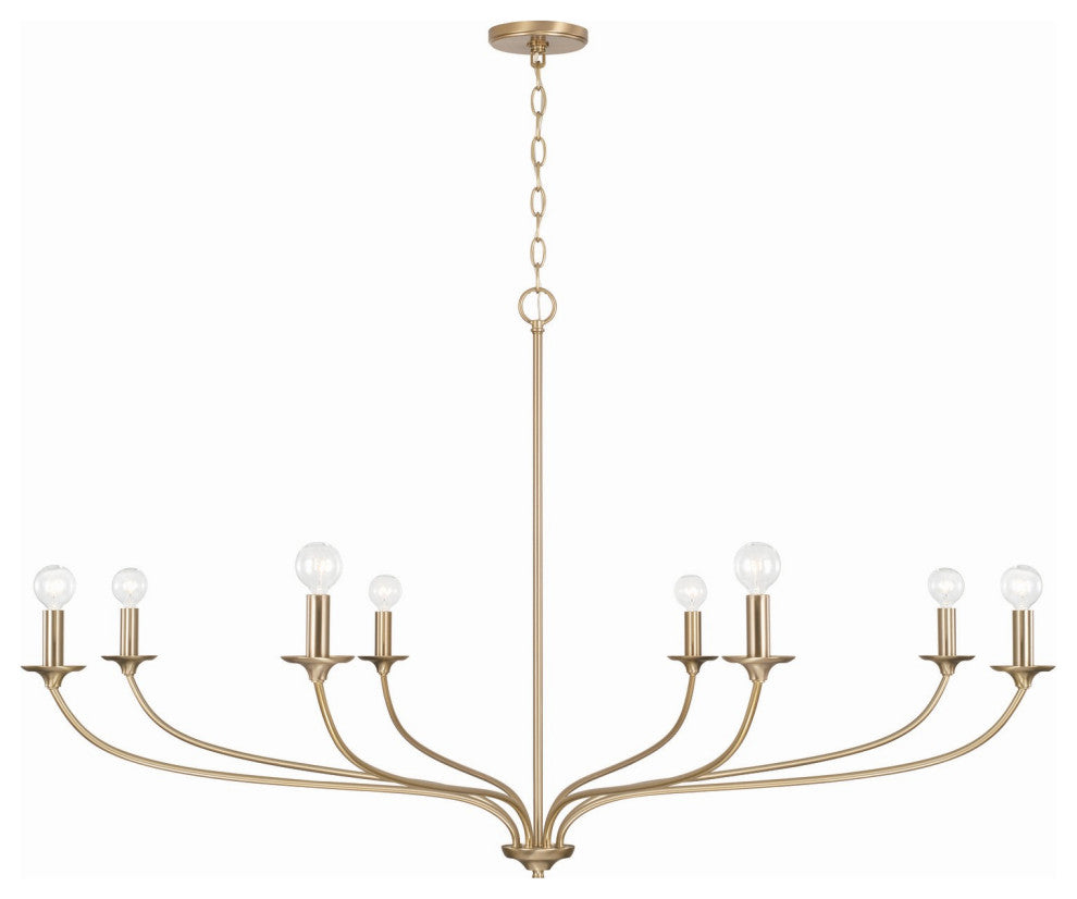 Dolan Eight Light Chandelier, Matte Brass