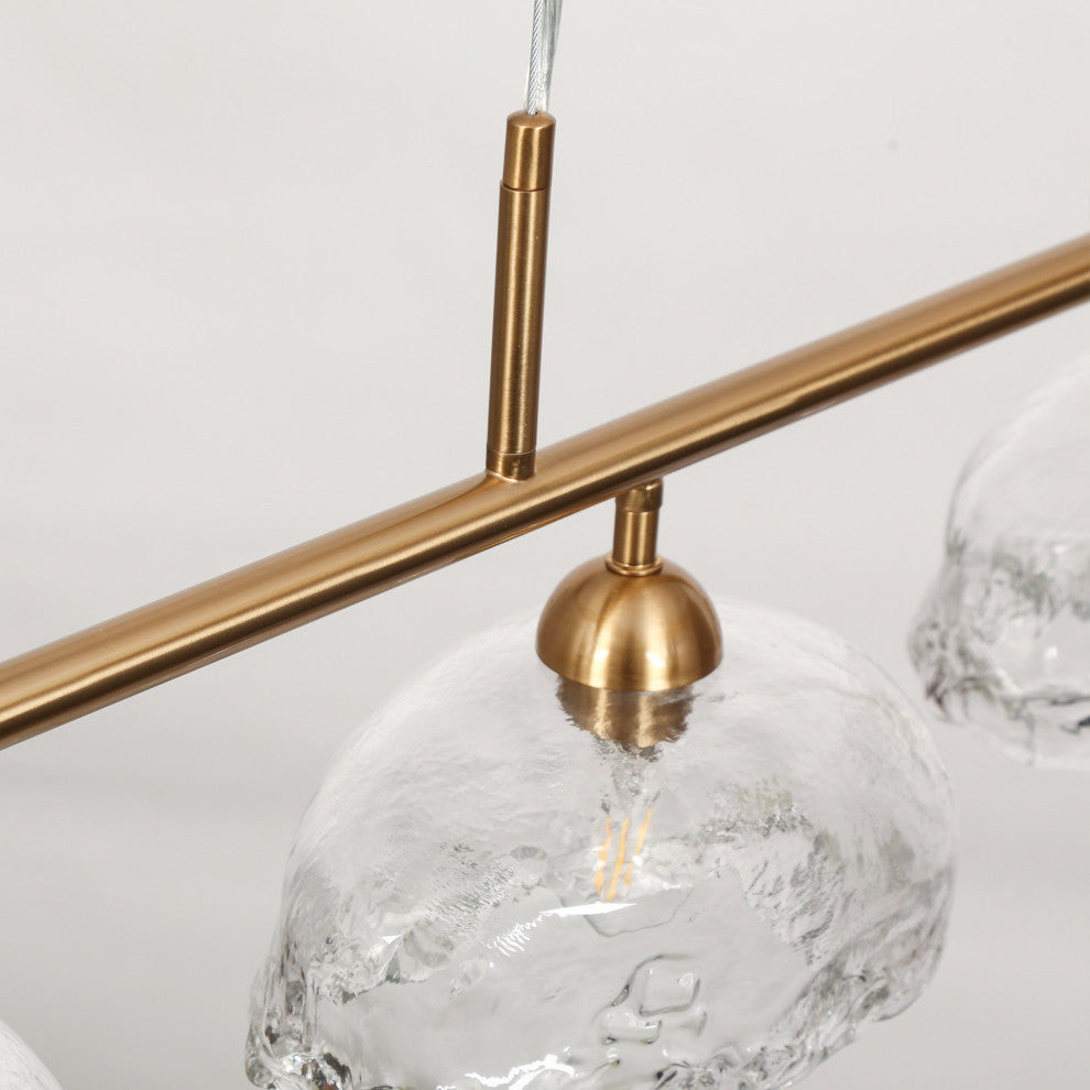 LNC Ranunculus 4-Light 44.5" Brass Modern Linear Glass Island Light