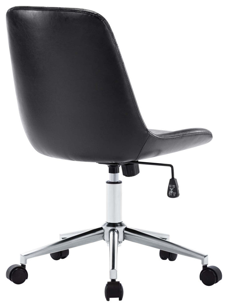 Faux Leather Black Base Swivel Desk Chair, Black
