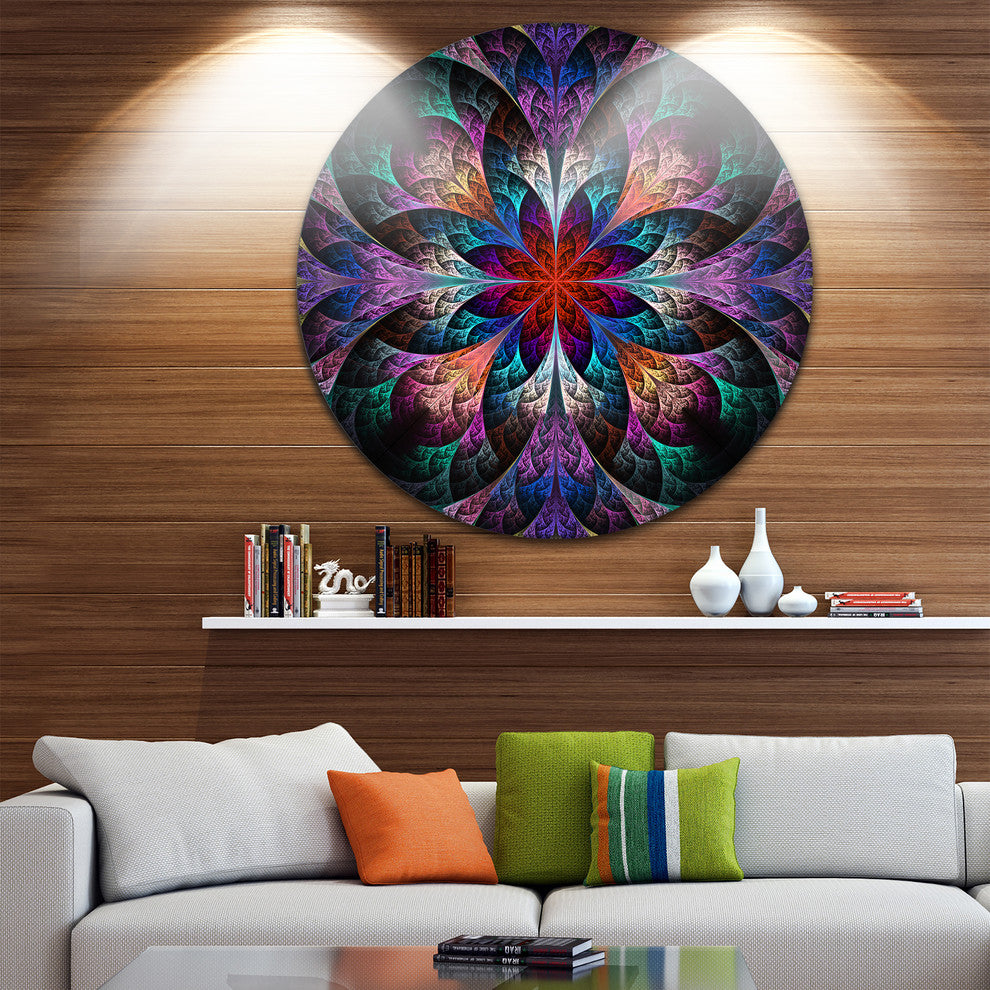 Multi Color Fractal Flower Pattern, Floral Disc Metal Artwork, 36"