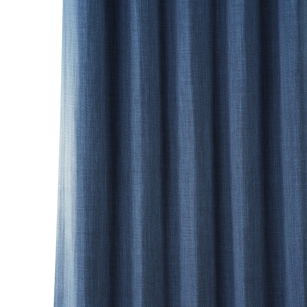 Faux Linen Darkening Curtain Single Panel, Denim, 50"x108"