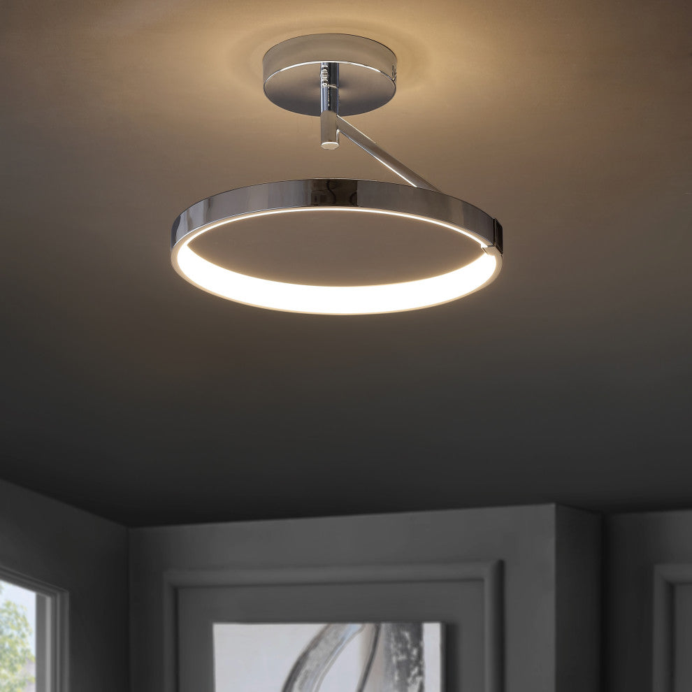 Owen 17.5" Dimmable Integrated Led Metal Semi-Flush Mount, Chrome