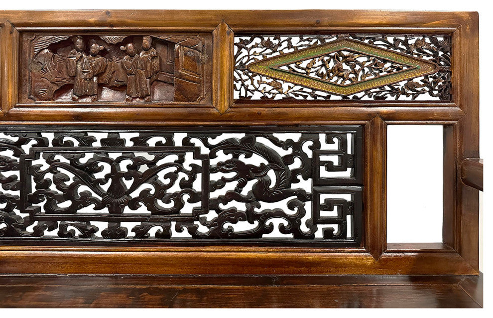 Consigned Late 19th Century Chinese Carved Hall Bench, Love Seat
