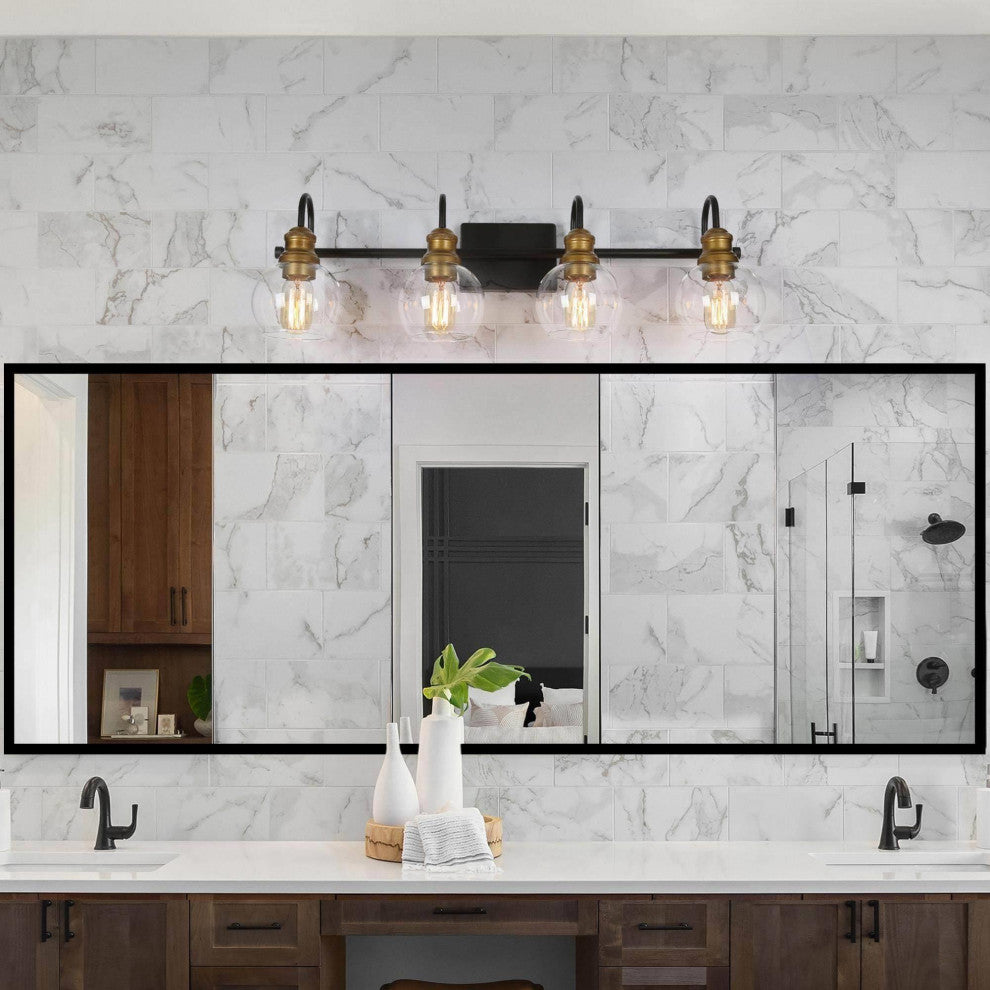 LNC 4-Light Black & Brass Modern Glass Bathroom Vanity Lighting
