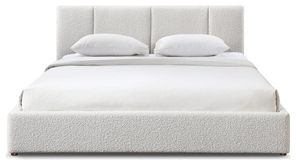 Omax Decor Venice Upholstered Platform King Bed in Cream Beige Boucle Fabric