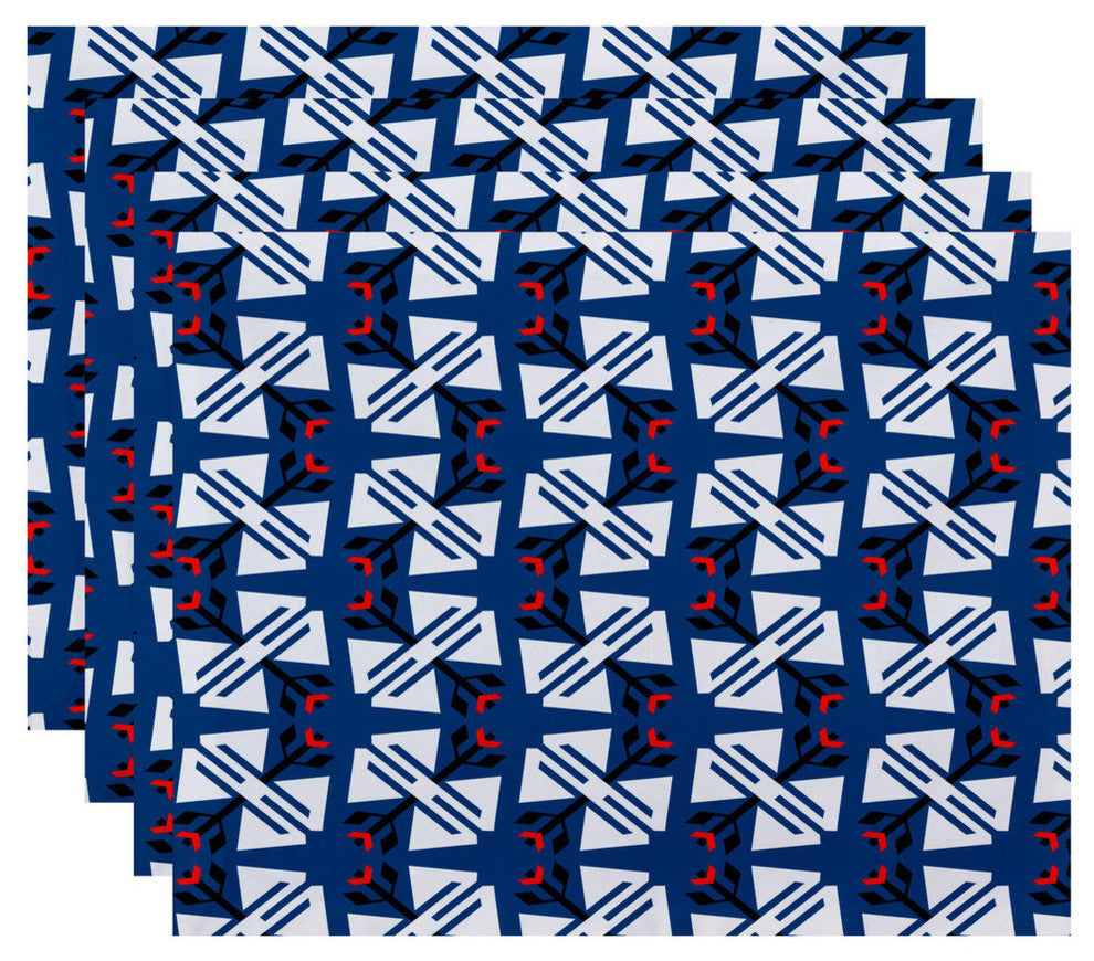 18"x14" Jodhpur Ditsy, Geometric Print Placemat, Blue, Set of 4