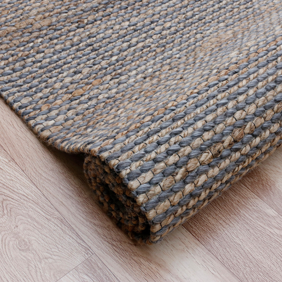 Crest Gray/Natural Rustic Striped Handmade Jute/Wool Blend Area Rug, 8' x 10'