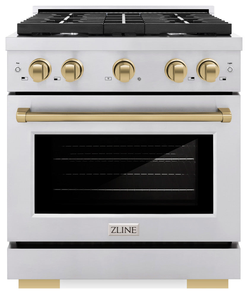 ZLINE 30" Gas Range, Stainless Steel With Champagne Bronze SGRZ-30-CB