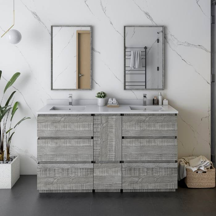 Fresca Formosa Modern 60" Ash Floor Standing Double Sink Vanity Set