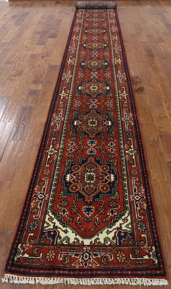 New Red Oriental Runner 3'x20' Heriz Serapi Hand Knotted Wool Area Rug H9214