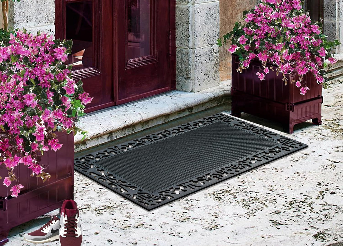 A1HC Rubber Pin Mat Paisley Border Heavy Duty Double Door Doormat 30"x48", Black