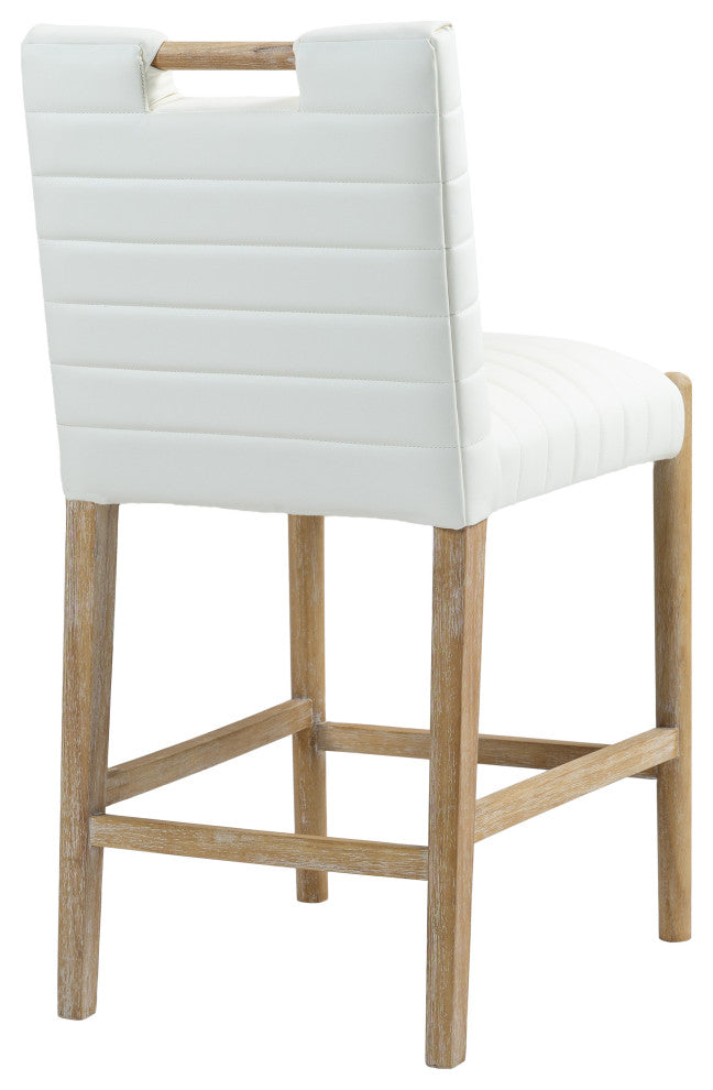 Aimee Upholstered Counter Stool, Cream, Vegan Leather, Natural Oak Finish