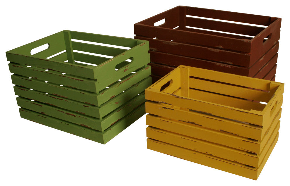 Wald Imports Multi Wood Decorative Storage Crates, Set of 3