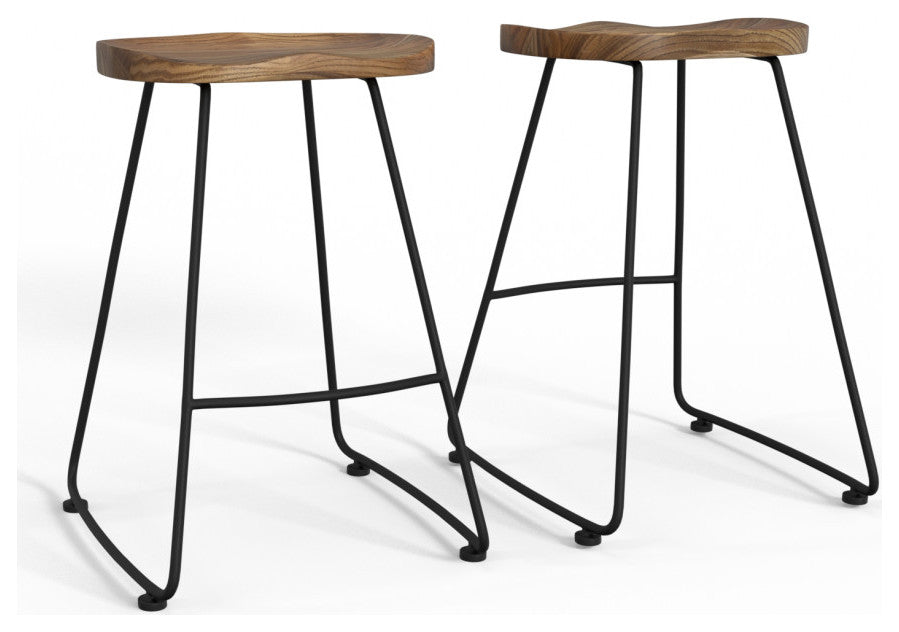 Amberly Saddle Stool, Set of 2, Natural/Black, 24"