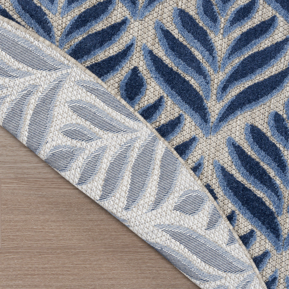 Nourison Aloha 7'10" Round Blue Tropical Area Rug
