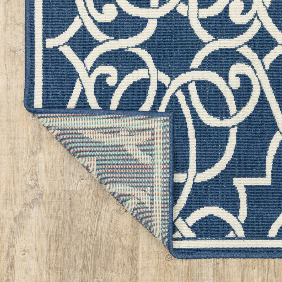 Madelina Lattice Scrollwork Navy Indoor or Outdoor Rug, 7'10"x10'10"