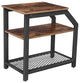 Industrial Side Table with 1 Wooden and 1 Metal Mesh Shelf, Brown and Black