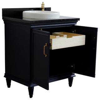 31" Single Vanity, Blue Finish With Black Galaxy And Round Sink