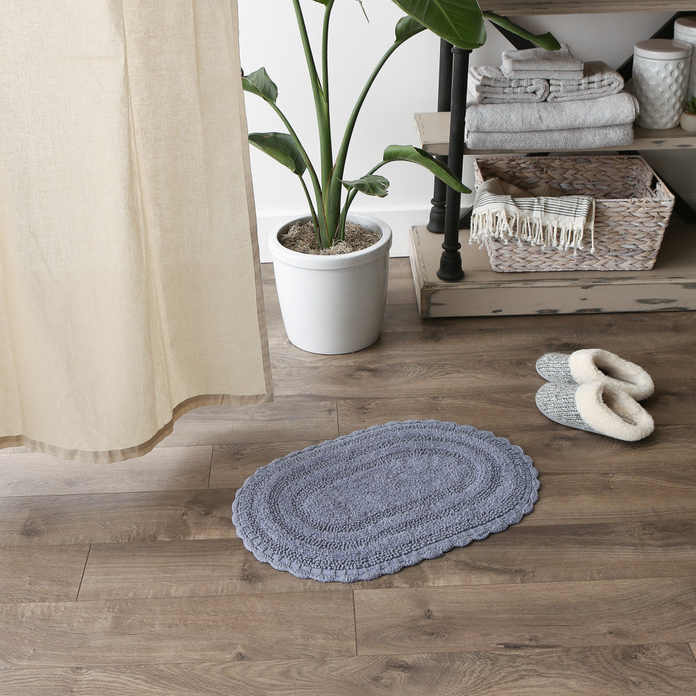 Stonewash Blue Small Oval Crochet Bath Mat