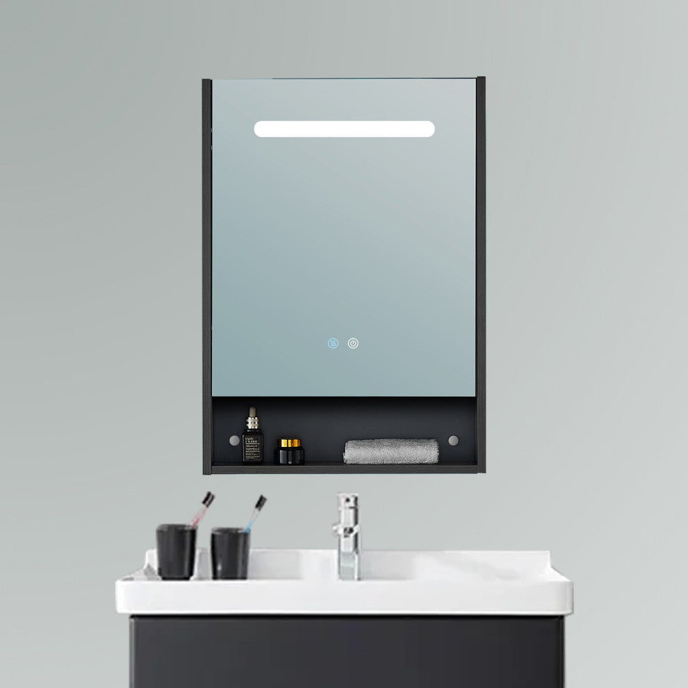 30" x 21" Wood Framed Surface Mount Medicine Cabinet With LED Lights and Shelves