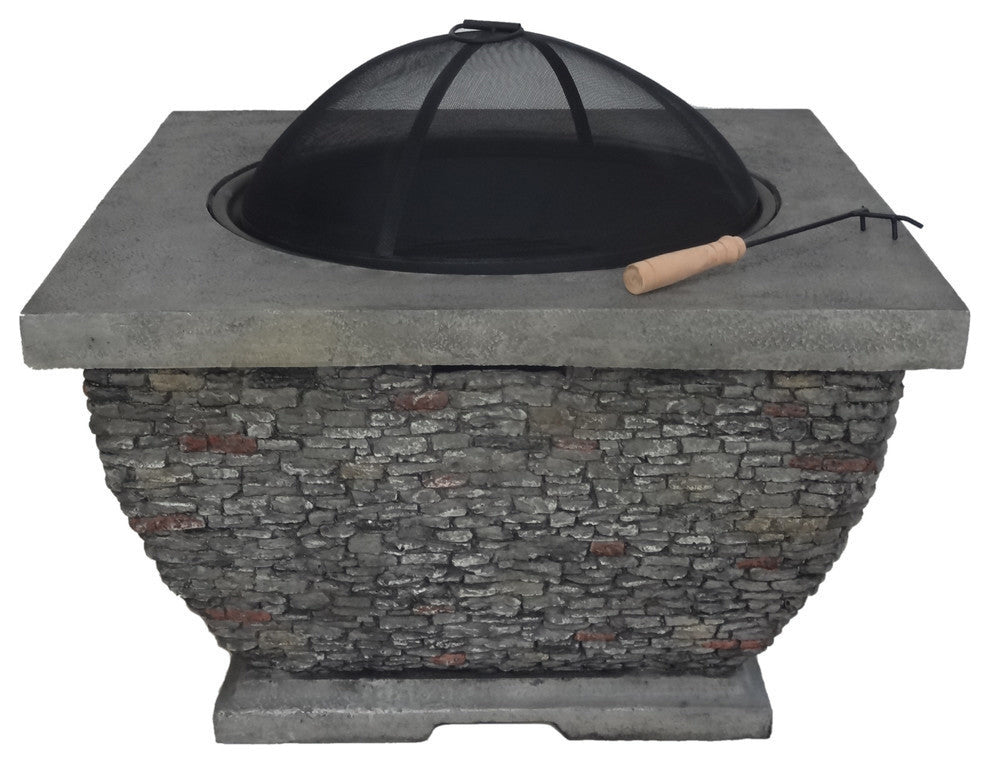 GDF Studio Laraine Outdoor 32" Wood Burning Concrete Square Fire Pit, Gray