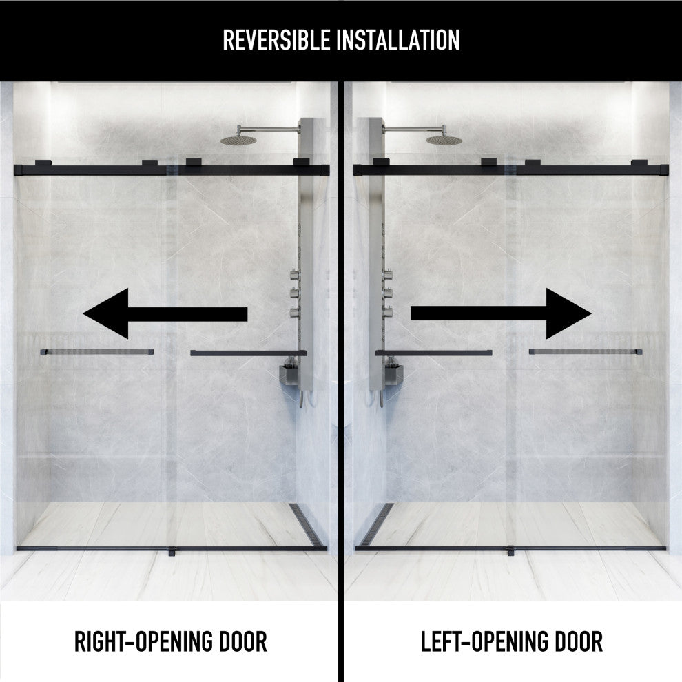 VIGO Houston Frameless Sliding, V-Motion, Matte Black, Shower Door, 56" to 60" W X 76" H, Clear Glass