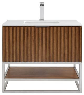 Terra Bathroom Vanity, Walnut/Brushed Nickel, 36", White Quartz Top